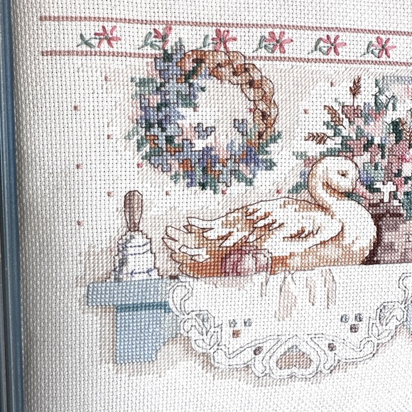 Vintage Framed Karen Avery Pretty Country Collectibles Cross Stitch - Picture 2 of 12